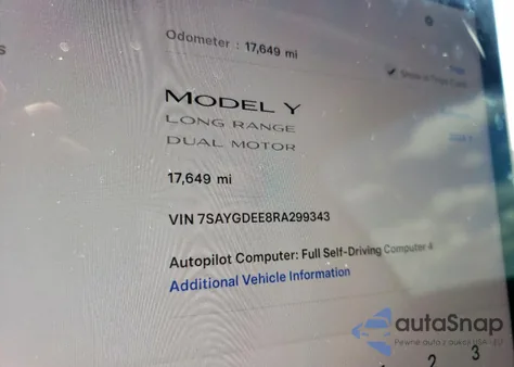2024 Tesla Model Y z USA, uszkodzony, nr VIN 7SAYGDEE8RA299343